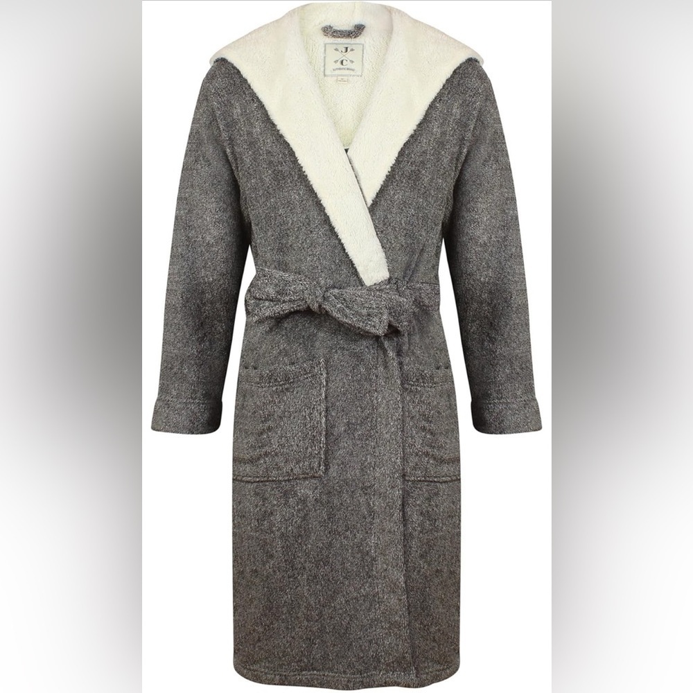 NWT- John Christian Men's Hooded Fleece Robe, COLOR: Dark Gray Marl SIZE: LG
